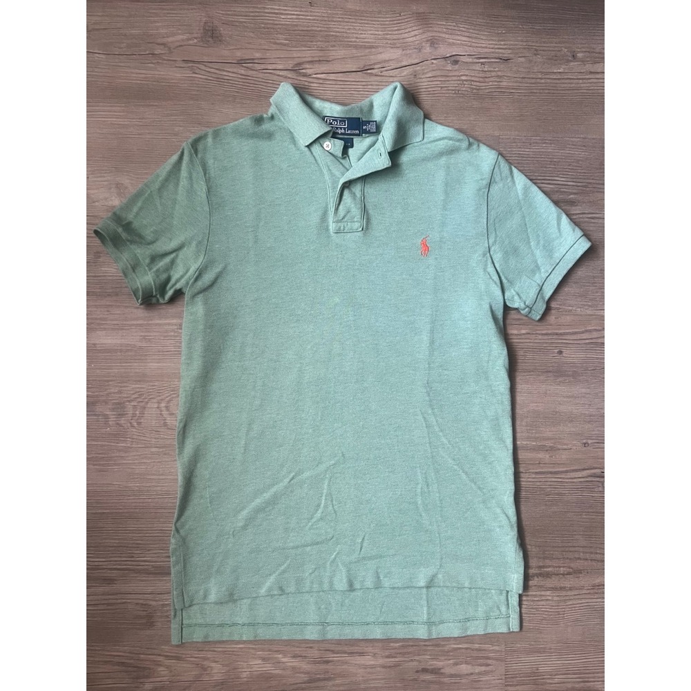 Vintage Polo Ralph Lauren Men's Button Up Polo Green Orange Pony Size Small